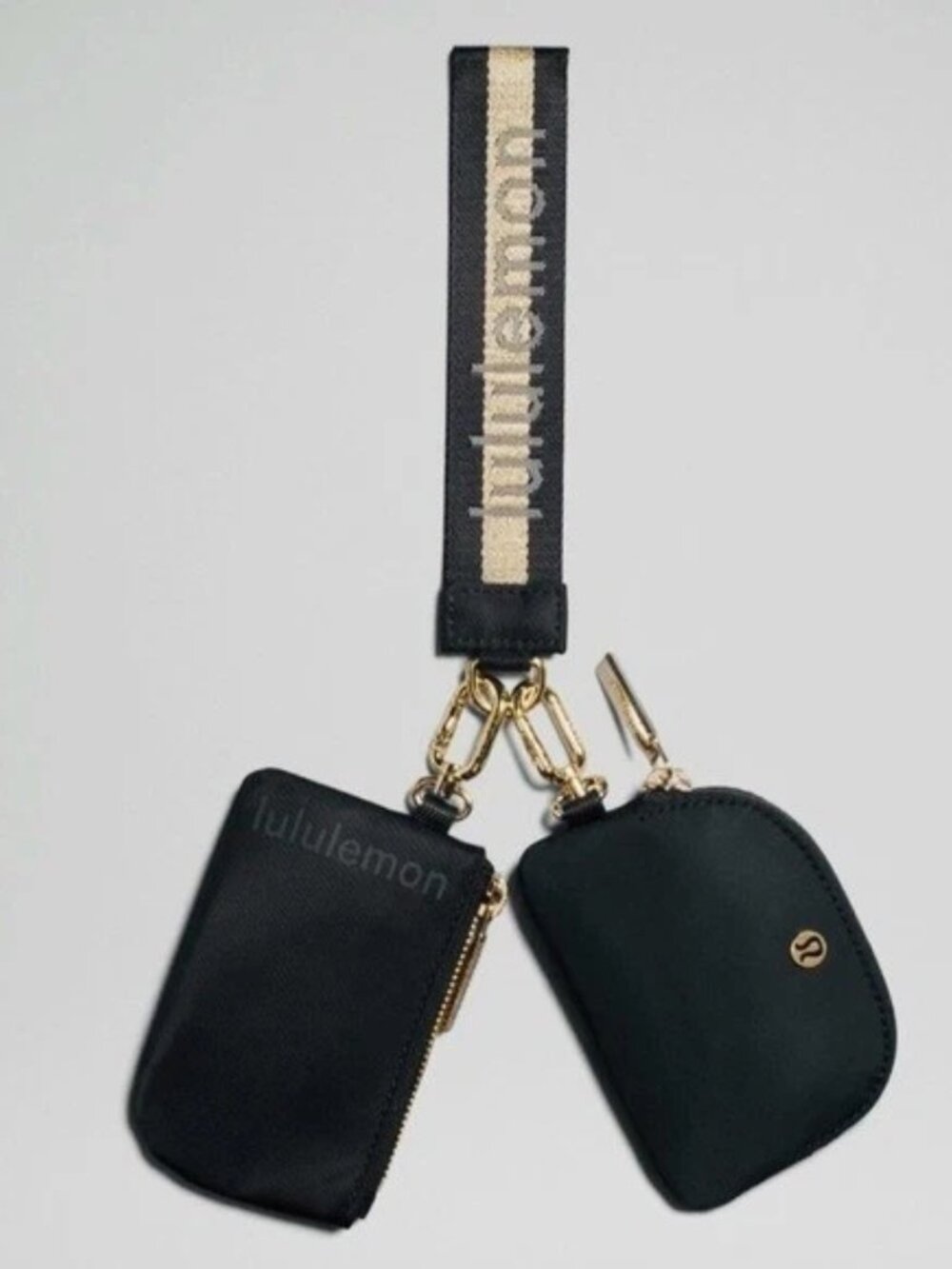lululemon athletica Black and Gold Double Zip Wristlet Wallet Keychain